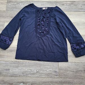 Chico’s blouse size 1 with velvet details on it dk blue